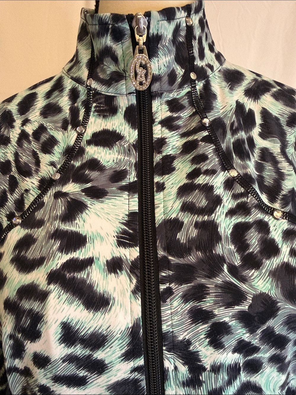 Christine Alexander Leopard Print Rhinestone Zip Jacket Small Animal Print - Picture 2 of 7